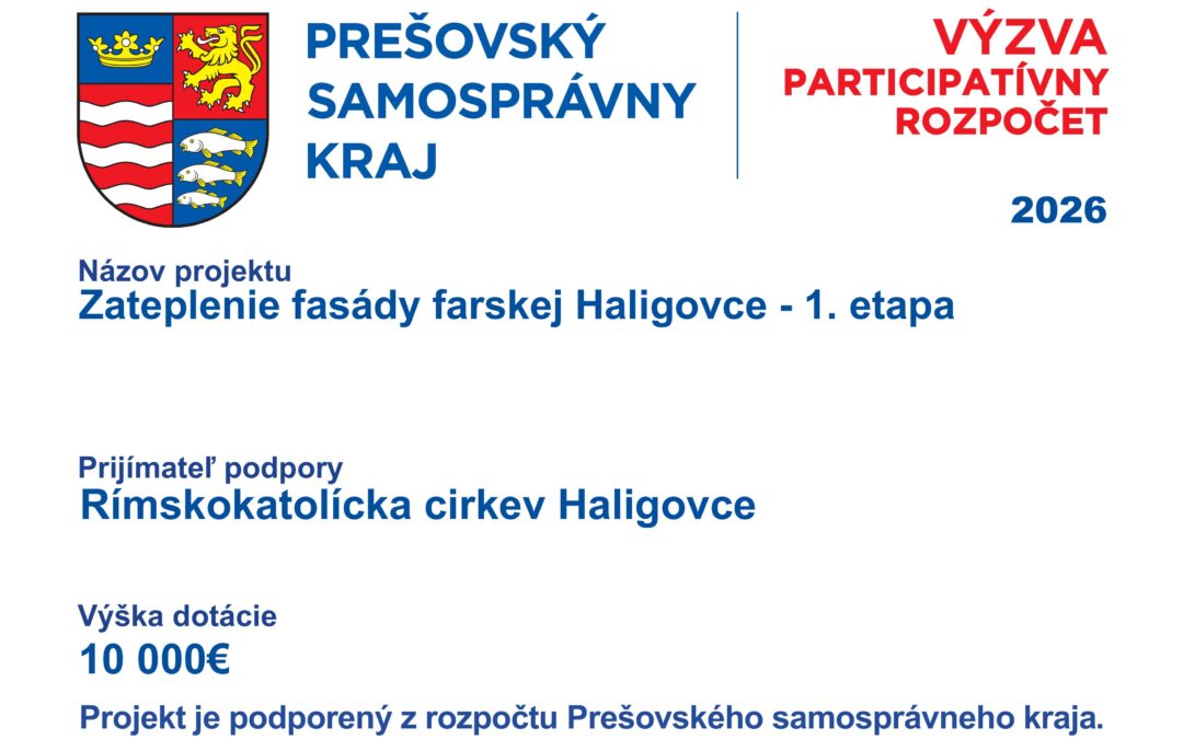 Zateplenie fasády farskej budovy – 1. etapa – finančná podpora z Prešovského samosprávneho kraja